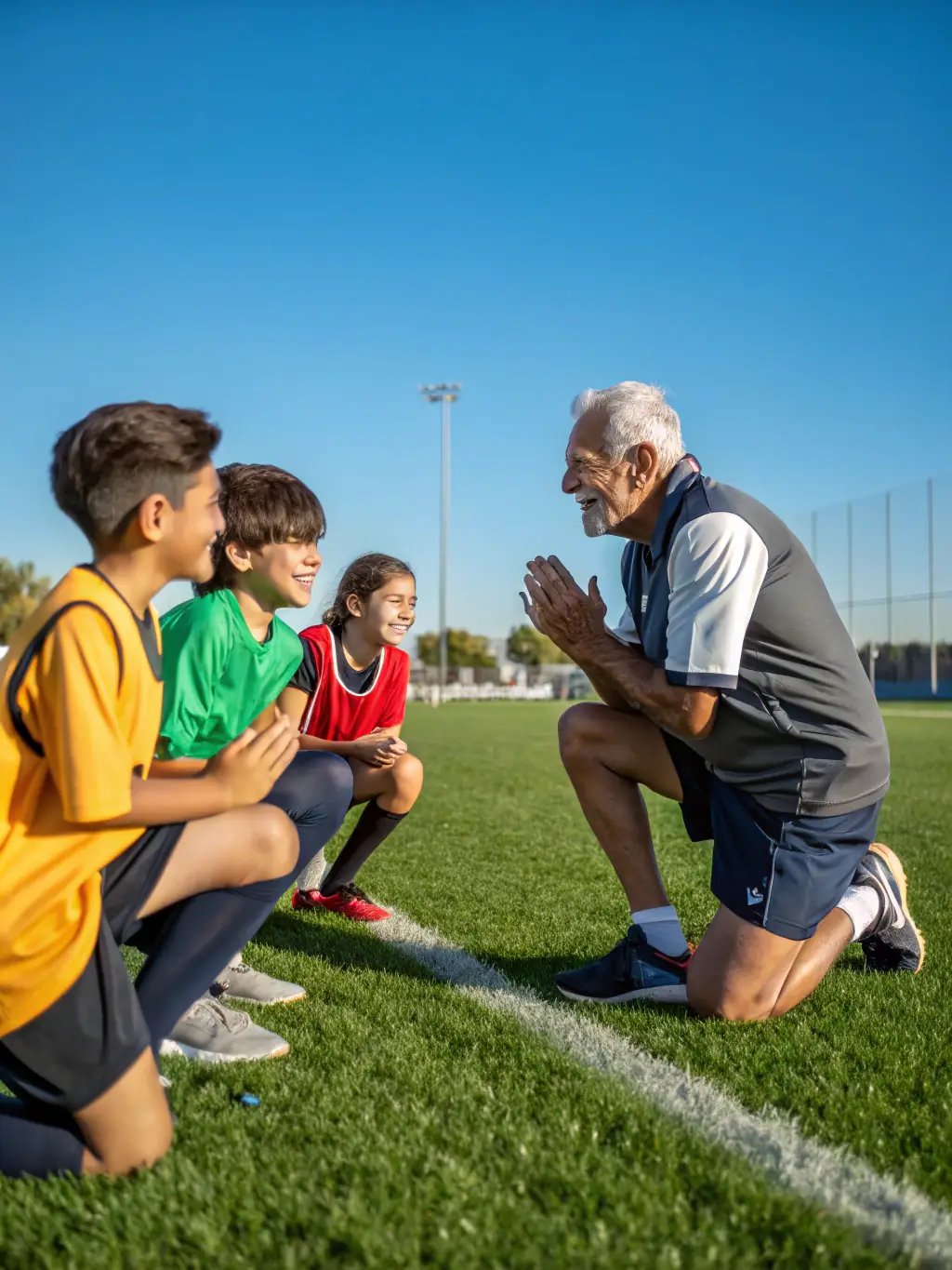 A supportive image of a coach guiding young athletes during a training session, emphasizing the association's focus on providing guidance and mentorship.