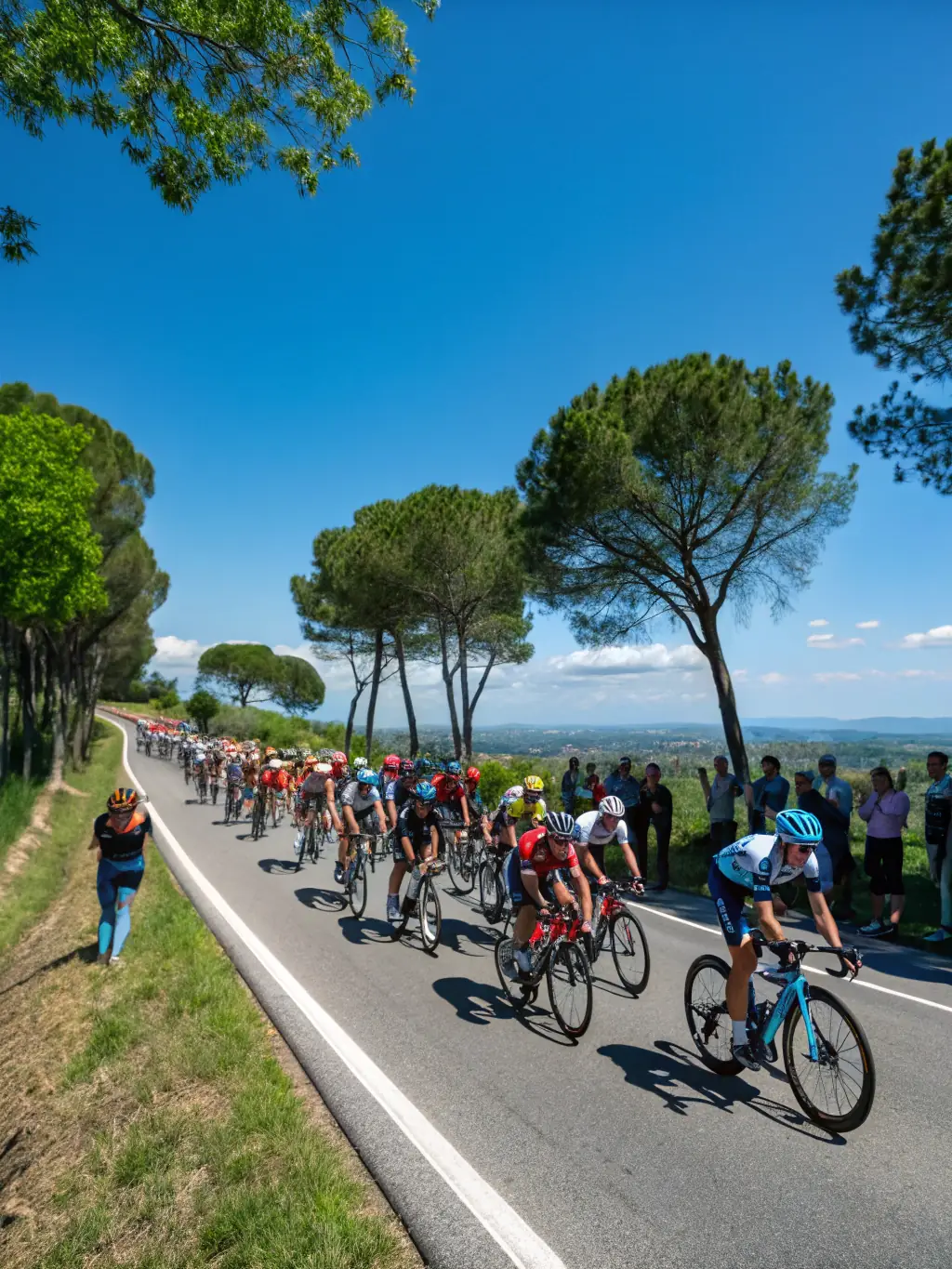 A dynamic image of a group of cyclists racing, highlighting the DOUBLE T ASSOCIATION's involvement in promoting cycling as a sport.